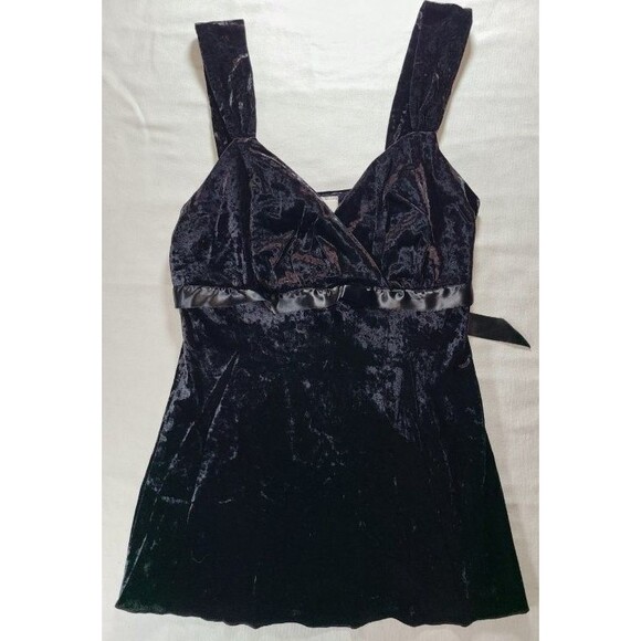 Ally B Black Crushed Velvet Sleeveless Tank Top with Satin Trim Size Medium - Picture 1 of 5